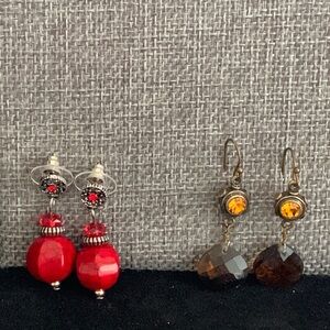 ♥️ Sale 3for$15! Two Pairs of Rhinestone Beaded Drop Earrings for Pierced Ears